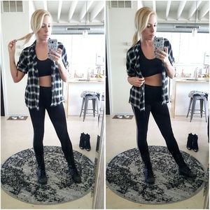 Black and White Short Sleeve Flannel